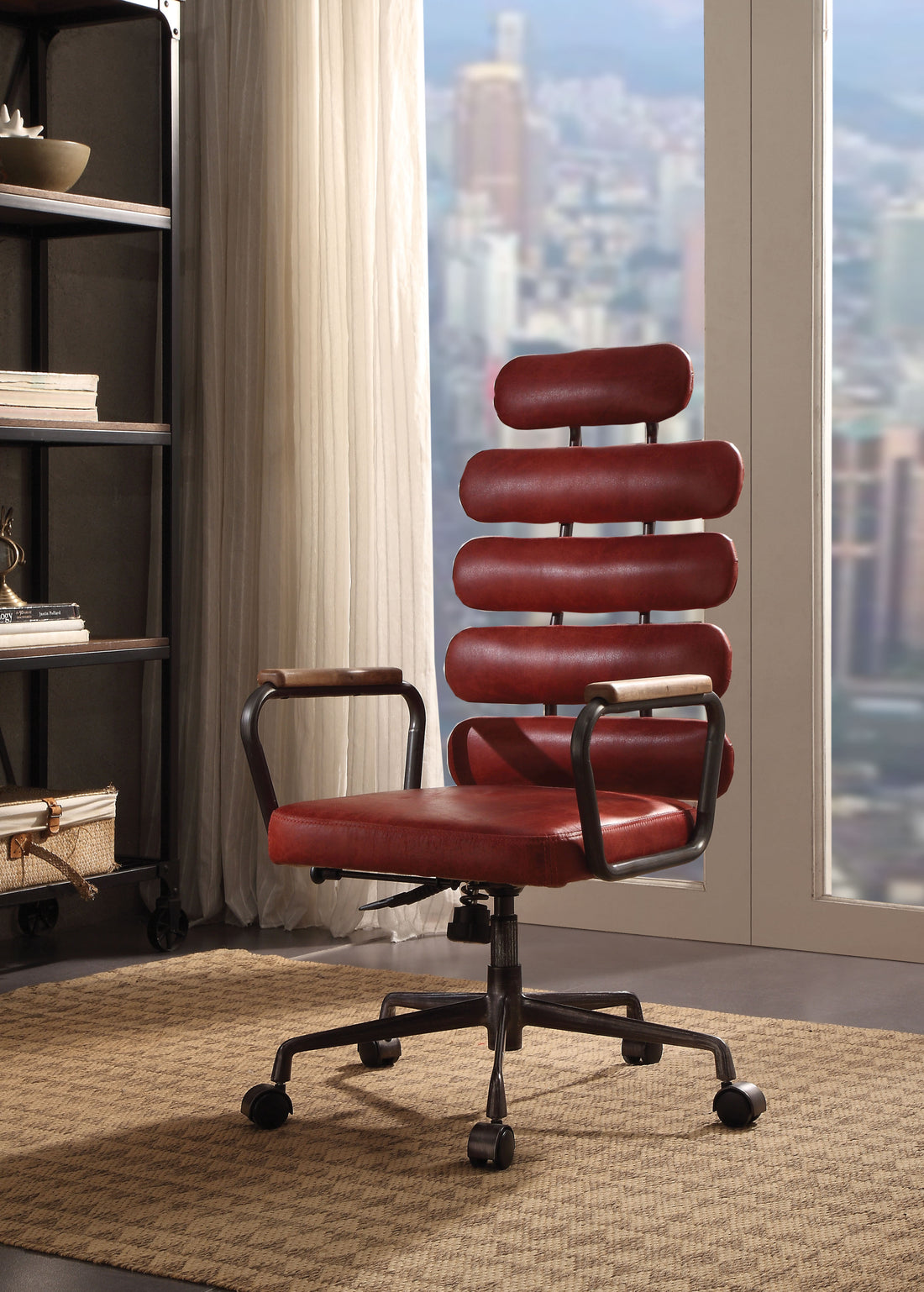 Antique Red Swivel Office Chair With Pneumatic Lift Wood Solid Red Office Office Chairs Solid Back Swivel Genuine Leather