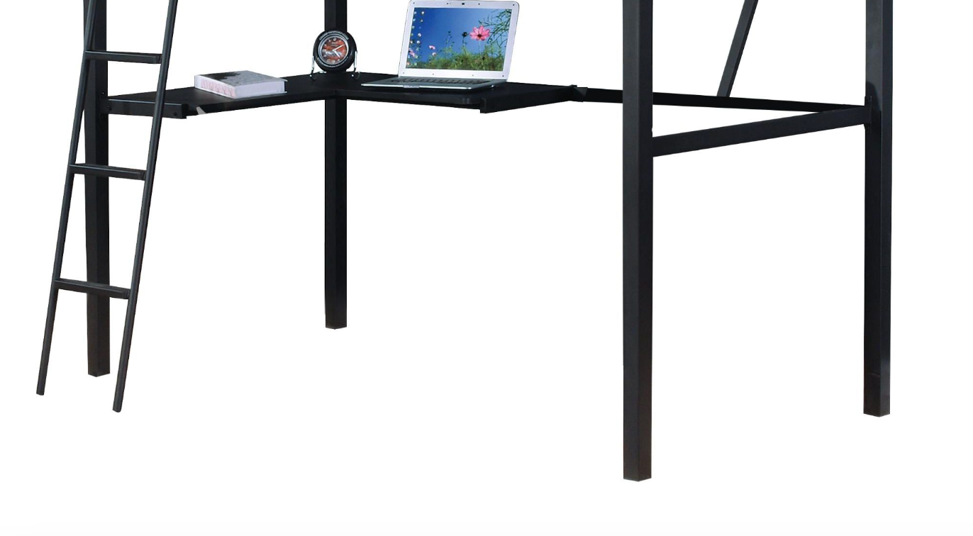 Senon Silver & Black Finish Twin Loft Bed W Desk Black,Silver Metal,Synthetic Wood