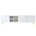 Modern Minimalist Geometric Tv Cabinet With Metal Handles And Gold Legs For Tvs Up To 80'', Multi Functional Tv Stand With Storage Cabinets, Entertainment Center For Living Room, White White Gold