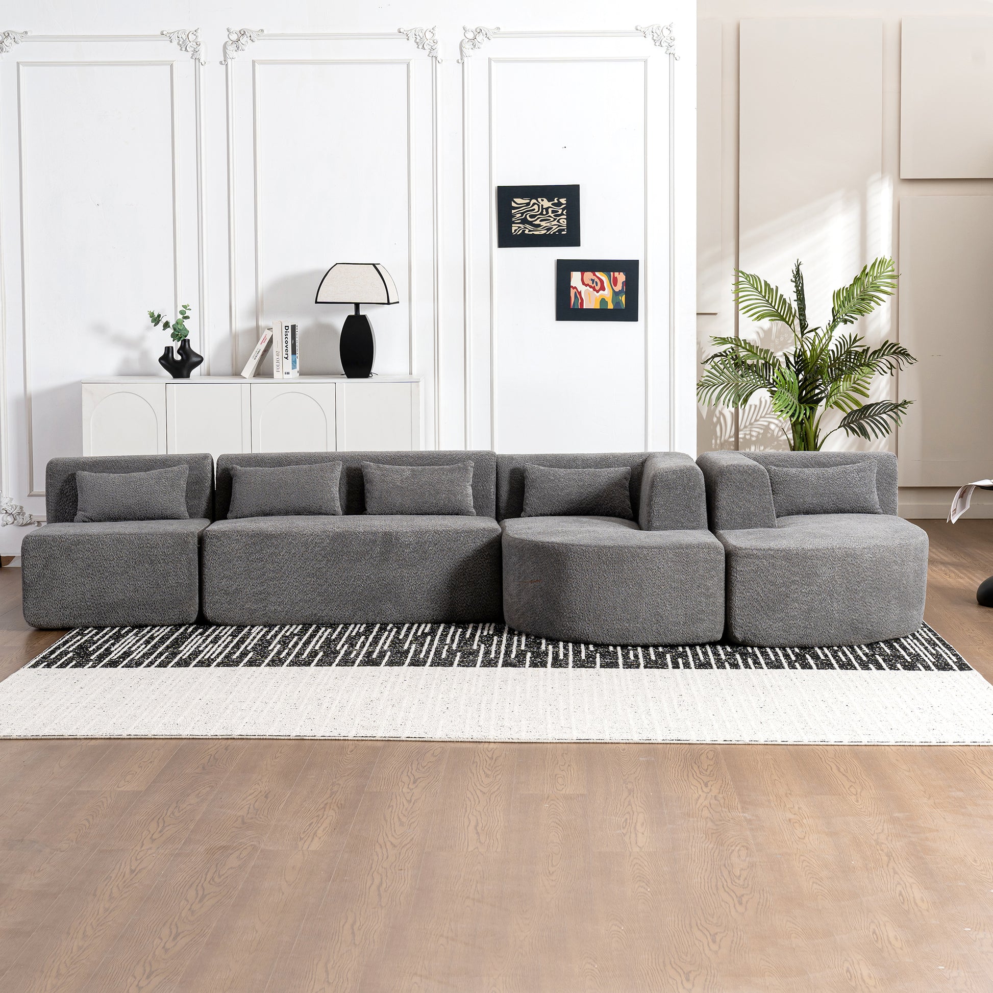 143.7" Upholstered Sofa Free Combined Sofa Couch With Two Chaise Lounge And Five Back Pillows For Living Room, Light Gray Light Gray Foam Polyester 5 Seat