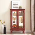 2 Doors Curio Cabinet With Tempered Glass Doors, Curio Cabinets With Mirrored Back Panel And Adjustable Shelves, Lighted Display Cabinet For Home, Office Light Bulb Included Cherry Cherry Mdf Glass