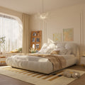 King Size Luxury Upholstered Platform Bed With Oversized Padded Backrest And Solid Wood Frame,Suitable For Multiple Heights Of Mattresses,Beige Old Sku:W1885S00015 Box Spring Not Required King Beige Wood Pine Solid Wood