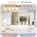 8 Light Golden Bathroom Vanity Light Fixture, Frosted Glass Shades, Modern Wall Mounted Lighting No Bulbs Golden Glass,Iron