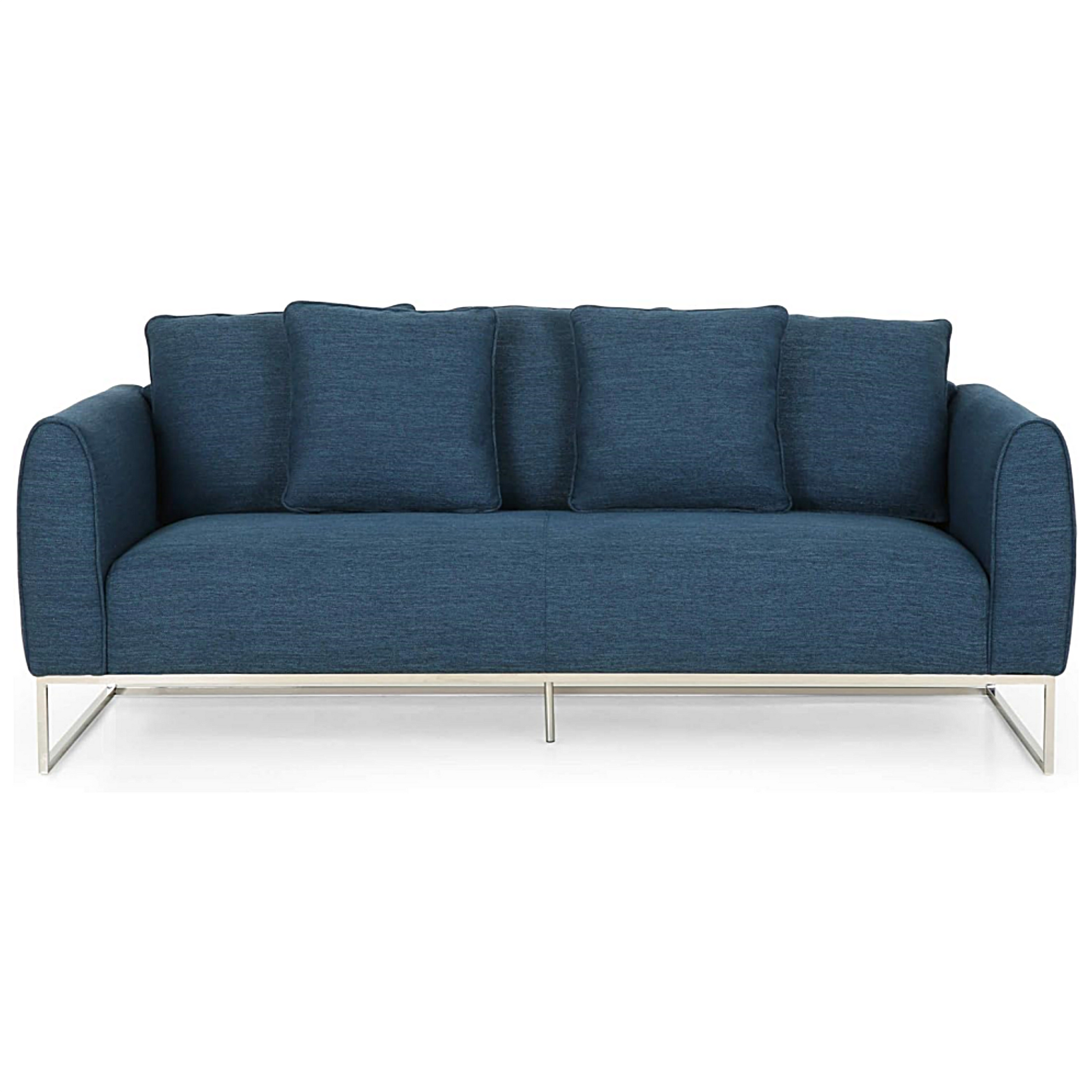 Modern And Chic 82.75" Navy Blue Fabric 2 Seater Sofa With Silver Legs And Soft Upholstery, Extra Deep Seats, For Small Space, Living Room, Office Apartment Navy Blue, Fabric Navy Blue Wood Primary Living Space Medium Soft Cushion Back Light Duty Art