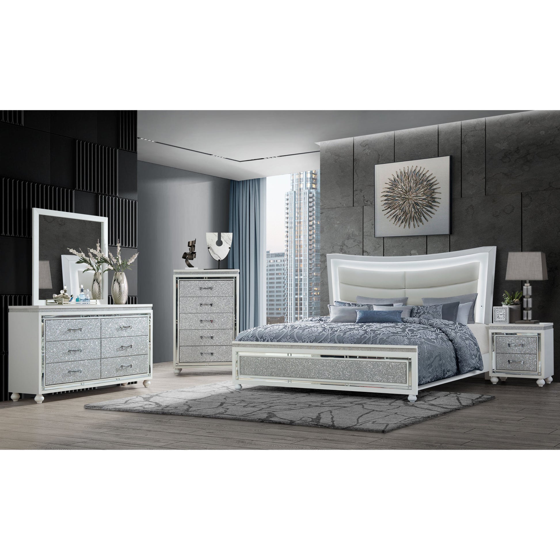 Maloise White Queen Bed White Solid Wood Mdf