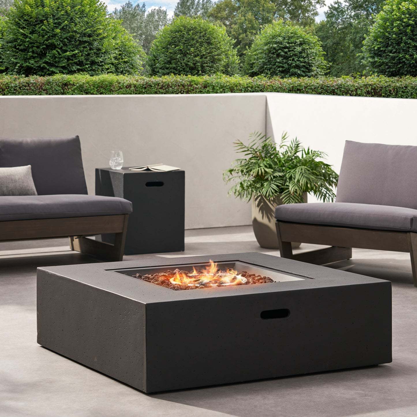 50000 Btu Outdoor Square Mgo Propane Fire Pit Table With Tank Holder Dark Gray Dark Gray Magnesium Oxide