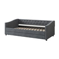 Twin Size Daybed With Twin Size Trundle Upholstered Tufted Sofa Bed, With Button On Back And Copper Nail On Waved Shape Arms Dark Grey Twin Dark Grey Wood Fabric