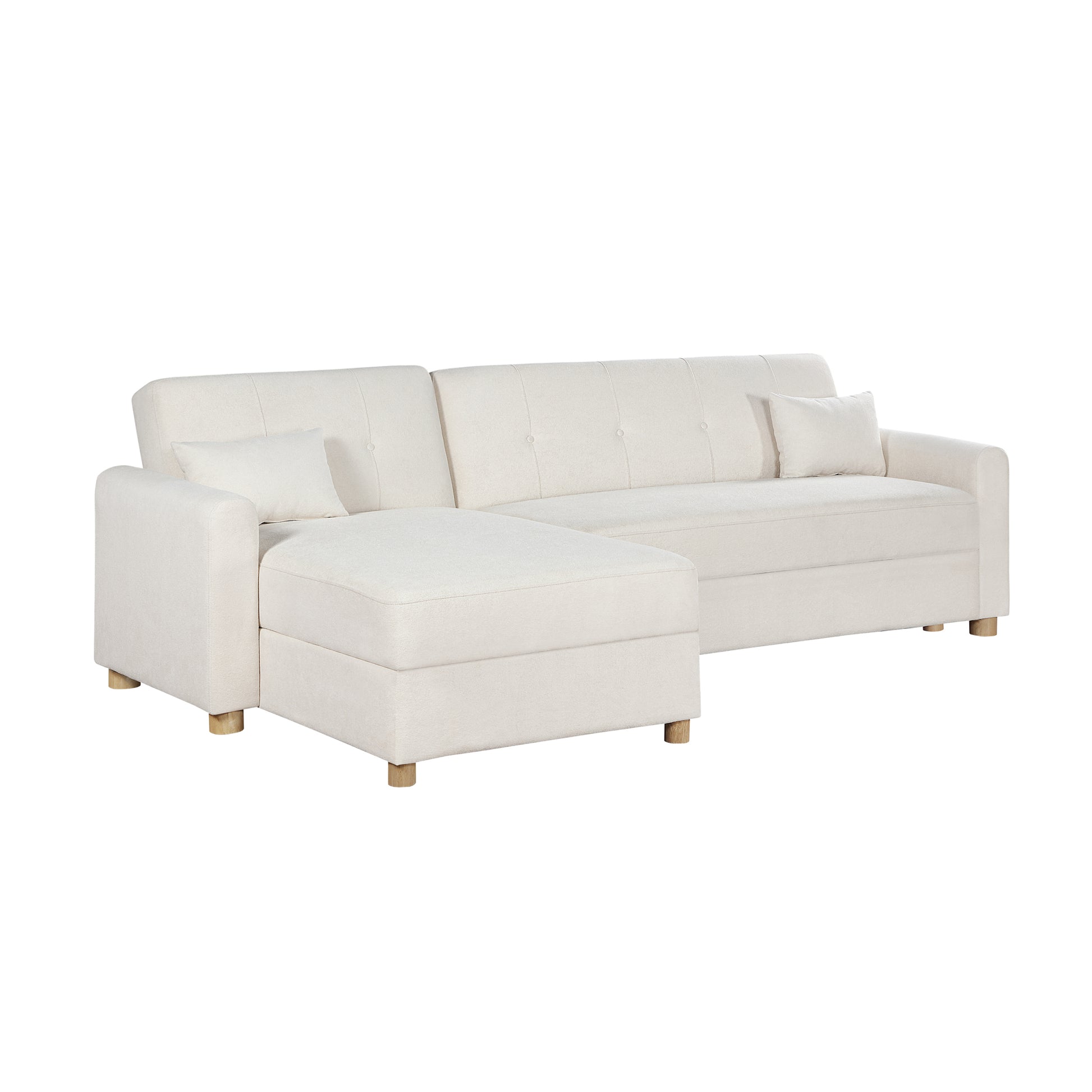 Thomas 99.5"W White Fabric Convertible Sleeper Sectional Sofa With Reversible Chaise And Storage White Fabric 3 Seat