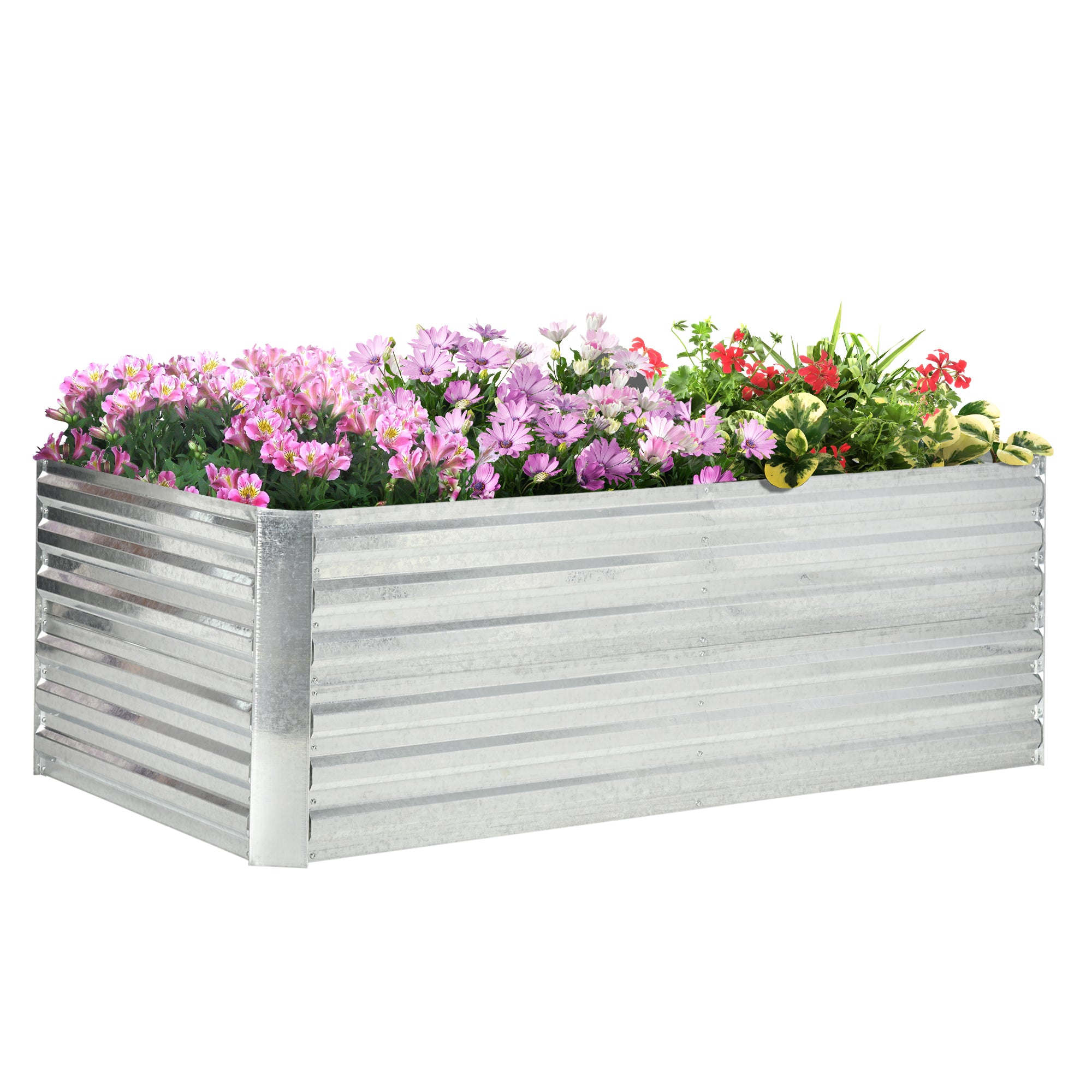 Outsunny Galvanized Raised Garden Bed Kit With Reinforcing Bars, Large And Tall Metal Planter Box For Vegetables, Flowers And Herbs, 6' X 3' X 2', Silver Silver Steel