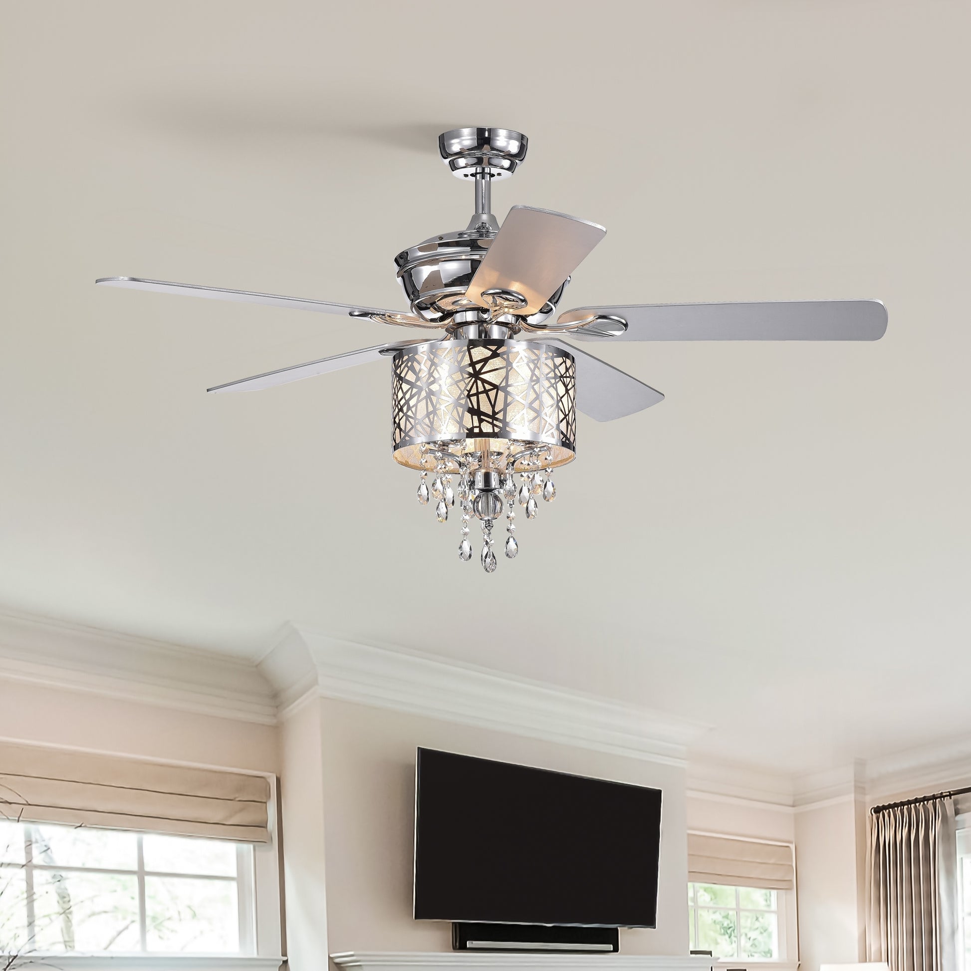 Elegant Metal 52 Inch Ceiling Fan Optional Remote&2 Color Option Blades Or Bedroom, Living Room, Dining Room Chrome Chrome American Design,American Traditional,Antique,Farmhouse,Industrial Plywood Metal