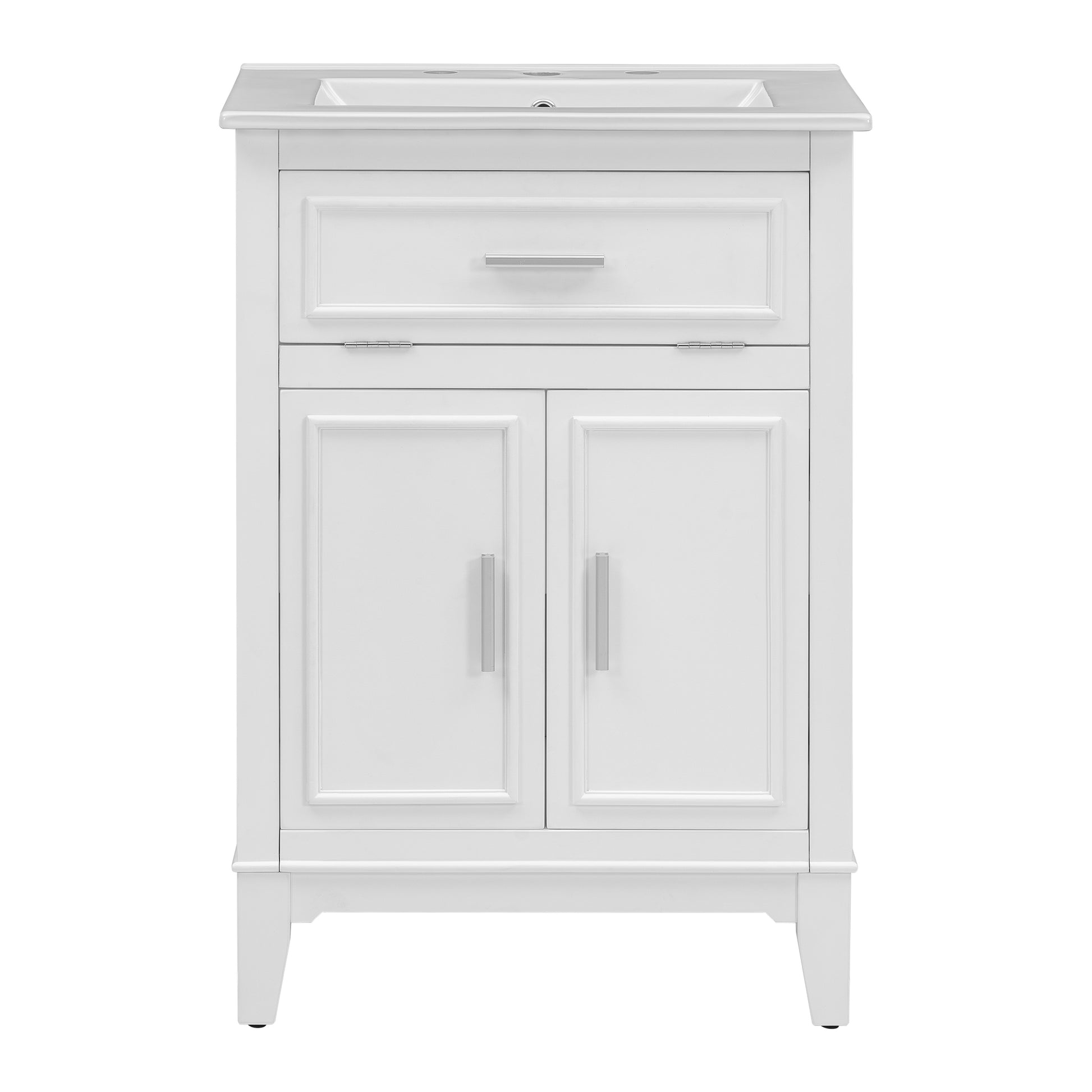 24" Bathroom Vanity With Sink, Bathroom Vanity Cabinet With One Flip Drawer And Doors, Solid Wood And Mdf, White White Solid Wood Mdf