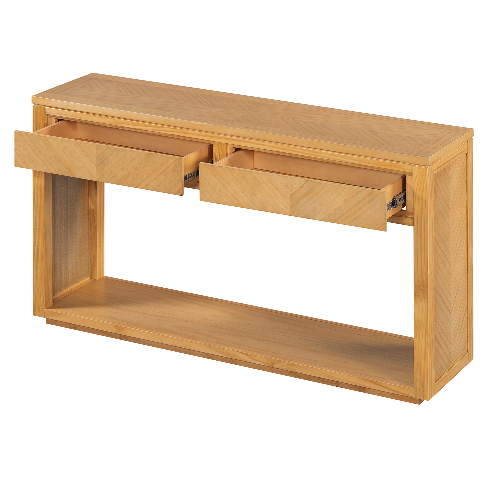 55" Console Table, Rustic Wooden Entryway Table With Storage Drawers And Open Shelf, Elegant Sofa Table For Hallway And Living Room Natural Natural Primary Living Space Mdf