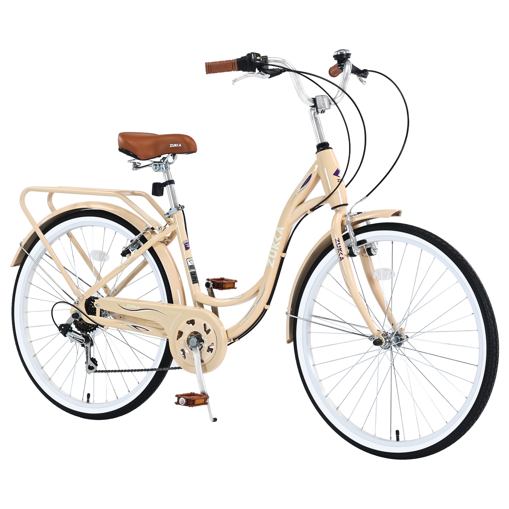 7 Speed, Steel Frame, Multiple Colors 24 Inch Ladies Bicycle Cycling Beige Garden & Outdoor Steel