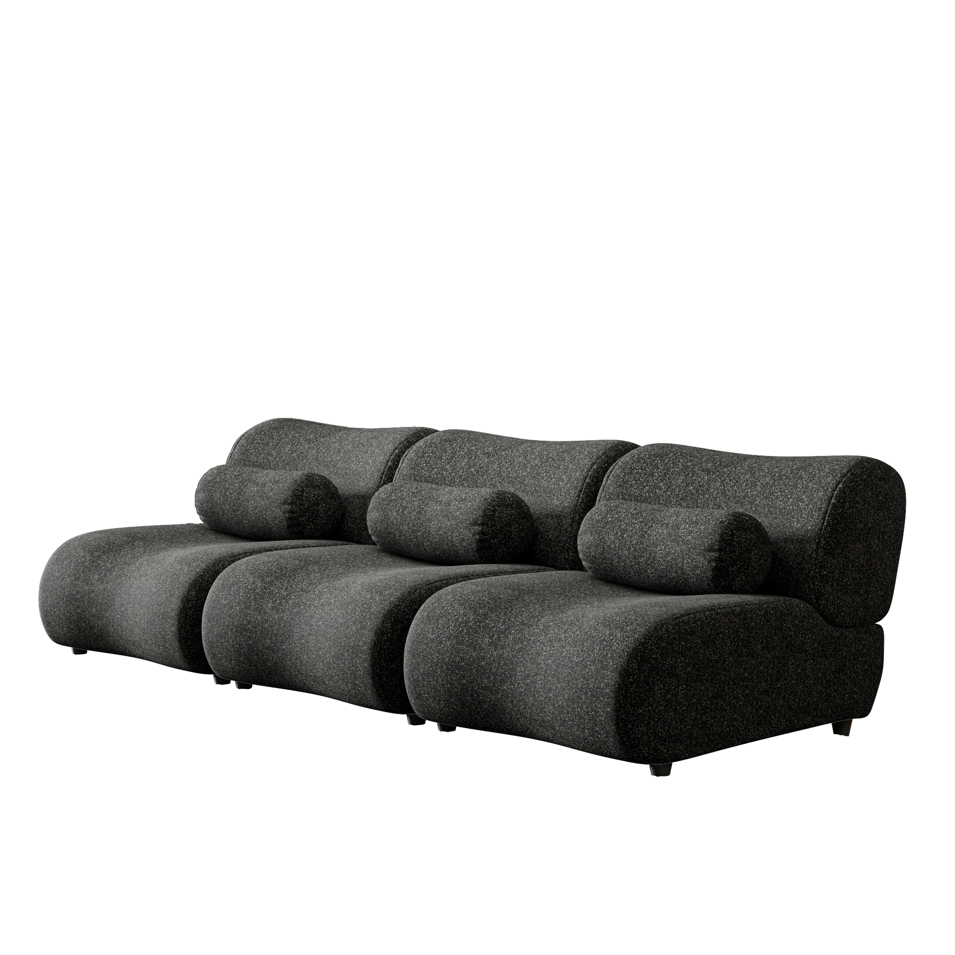 Modern Black Chenille Sofa Set 3 Seat Modular Sectional Couch With Cylindrical Pillows For Living Room Stylish & Comfortable Furniture Black Chenille 3 Seat