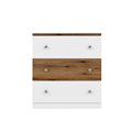 3 Drawer Wooden Nightstand With Colorblock Design And Plastic Handle, Wood Side Table With Storage Cabinet For Bedroom, White Brown Brown White Wood