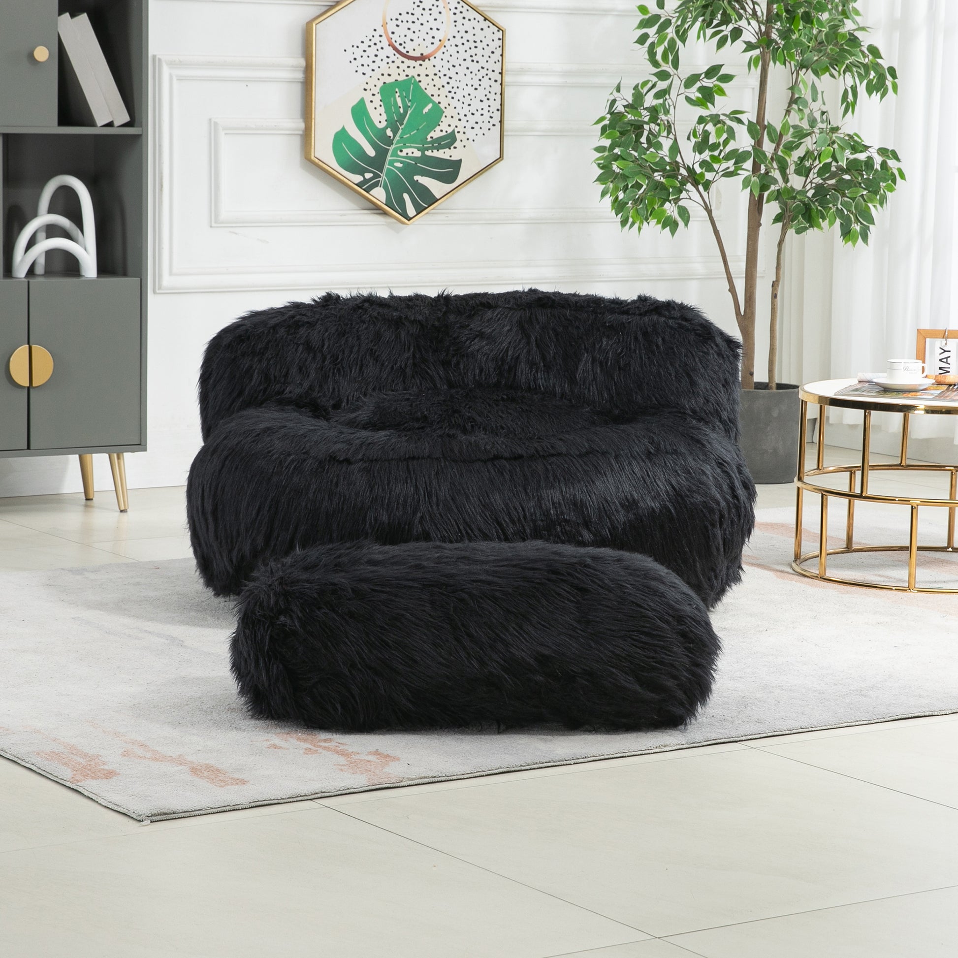 Coolmore Bean Bag Chair, Floor Sofa With Handle,Accent Sofa Chair With Ottoman For Gaming Reading Relaxing Black Black Foam Plush