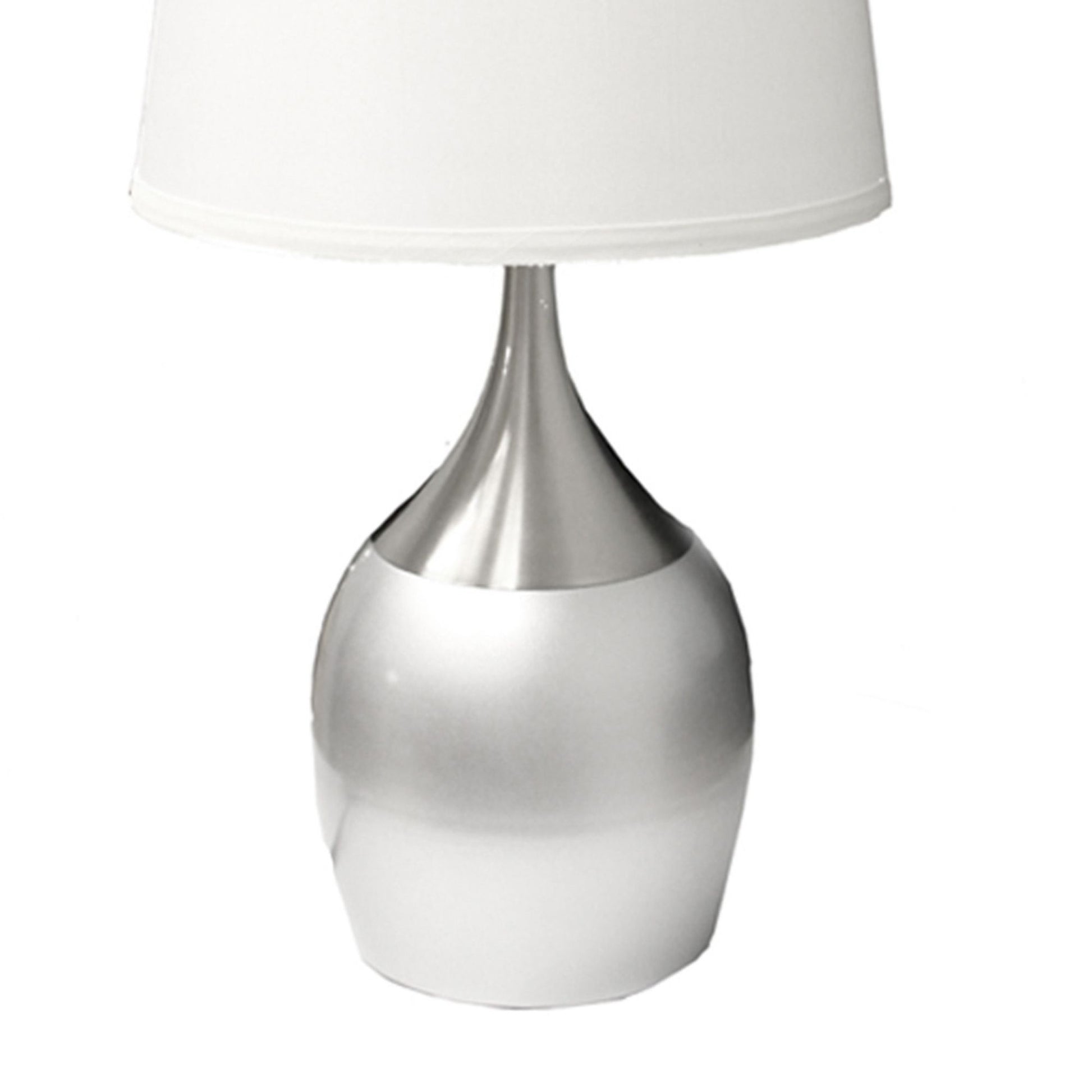 24" Tall Metal Touch Table Lamp With Silver Finish, White Shade Multicolor Metal