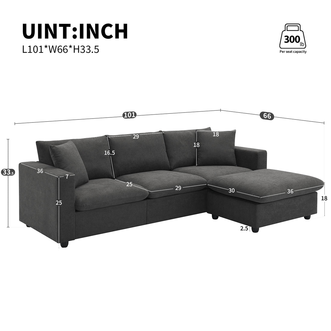 100.4*64.6" Modern Sectional Sofa,L Shaped Couch Set With 2 Free Pillows,4 Seat Polyester Fabric Couch Set With Convertible Ottoman For Living Room, Apartment, Office,4 Colors Dawn Grey Polyester 3