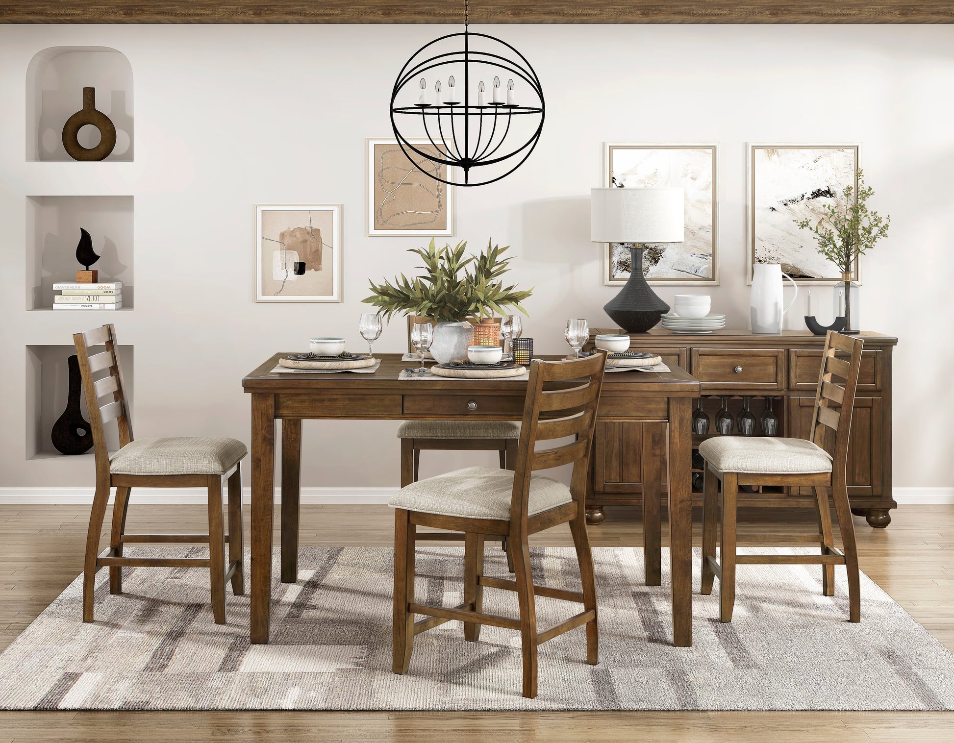 Counter Height Chairs Set Of 2 Traditional Cherry Finish Wood Frame Beige Upholstery Dining Furniture Cherry Dining Room Traditional Ladder Back Wood