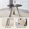 A 42 Inch Burn Stone Round Table With Stainless Steel Legs Can Accommodate 4 Or 6 Diners Black Natural Sintered Stone,Stainless Steel