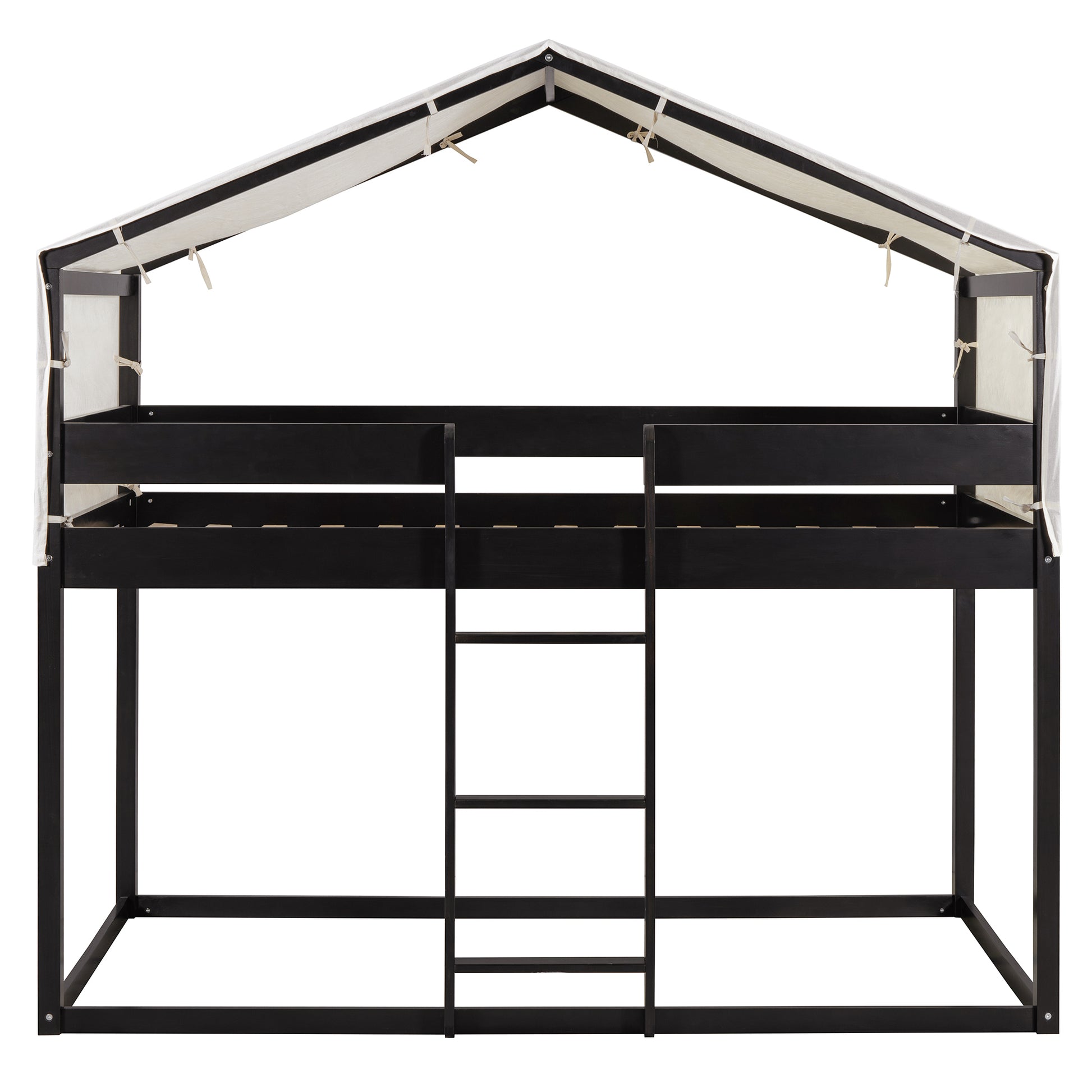 Twin Over Twin Wood Bunk Bed With Tent, Espresso Old Sku:Lt000708Aap Espresso Solid Wood