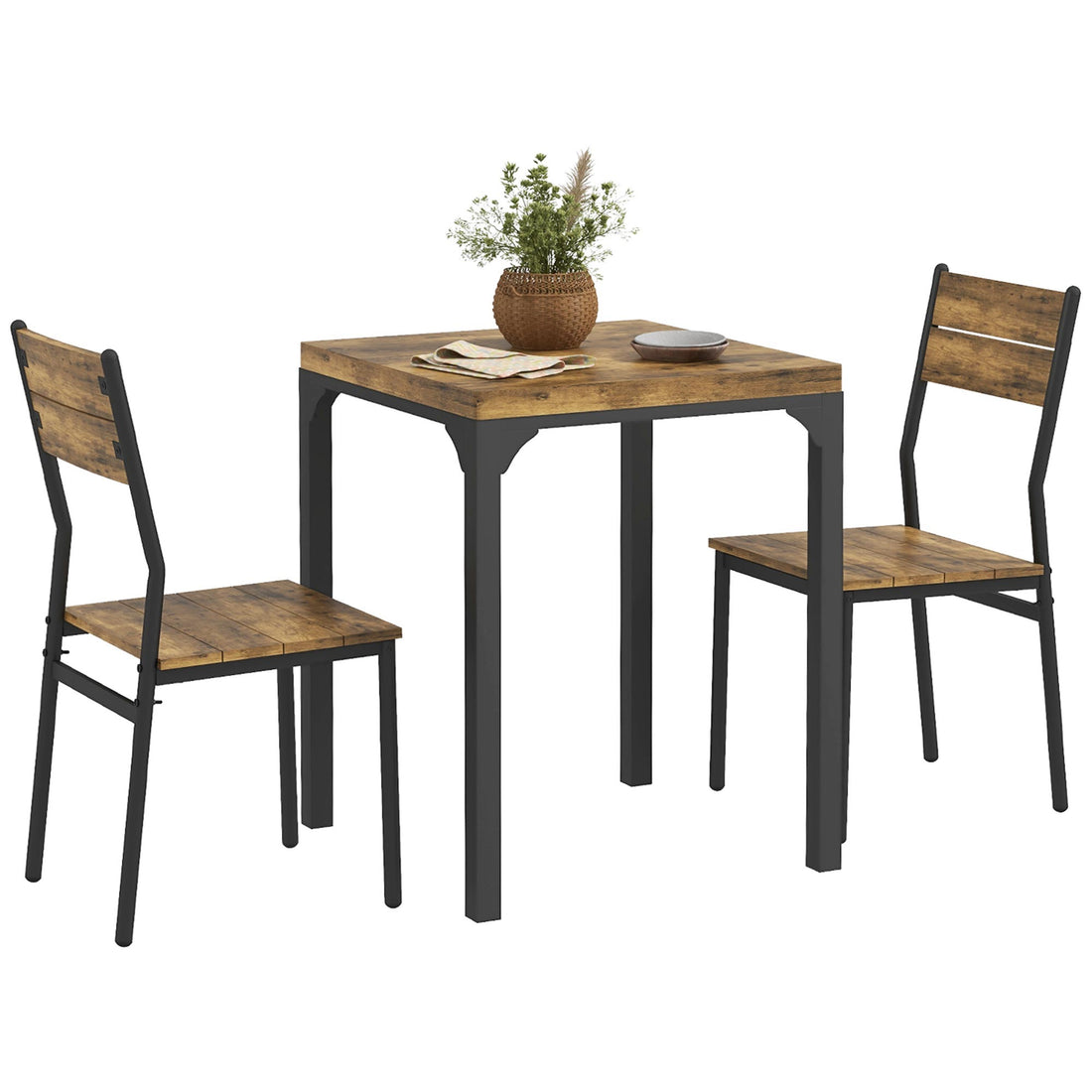 Homcom 3 Piece Dining Table Set For 2, Modern Kitchen Table And Chairs, Dining Room Set For Breakfast Nook, Small Space, Apartment, Space Saving, Rustic Brown Rustic Brown Mdf