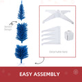 Homcom 7' Artificial Pencil Christmas Tree, Slim Xmas Tree With 499 Realistic Branch Tips And Plastic Stand, Blue Blue Plastic