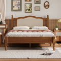 Full Size Wooden Platform Bed With Natural Rattan Headboard, Vintage Bed Frame With Wooden Slat Support, Walnut Expected Arrival Time: 08.23 Box Spring Not Required Full Walnut Wood
