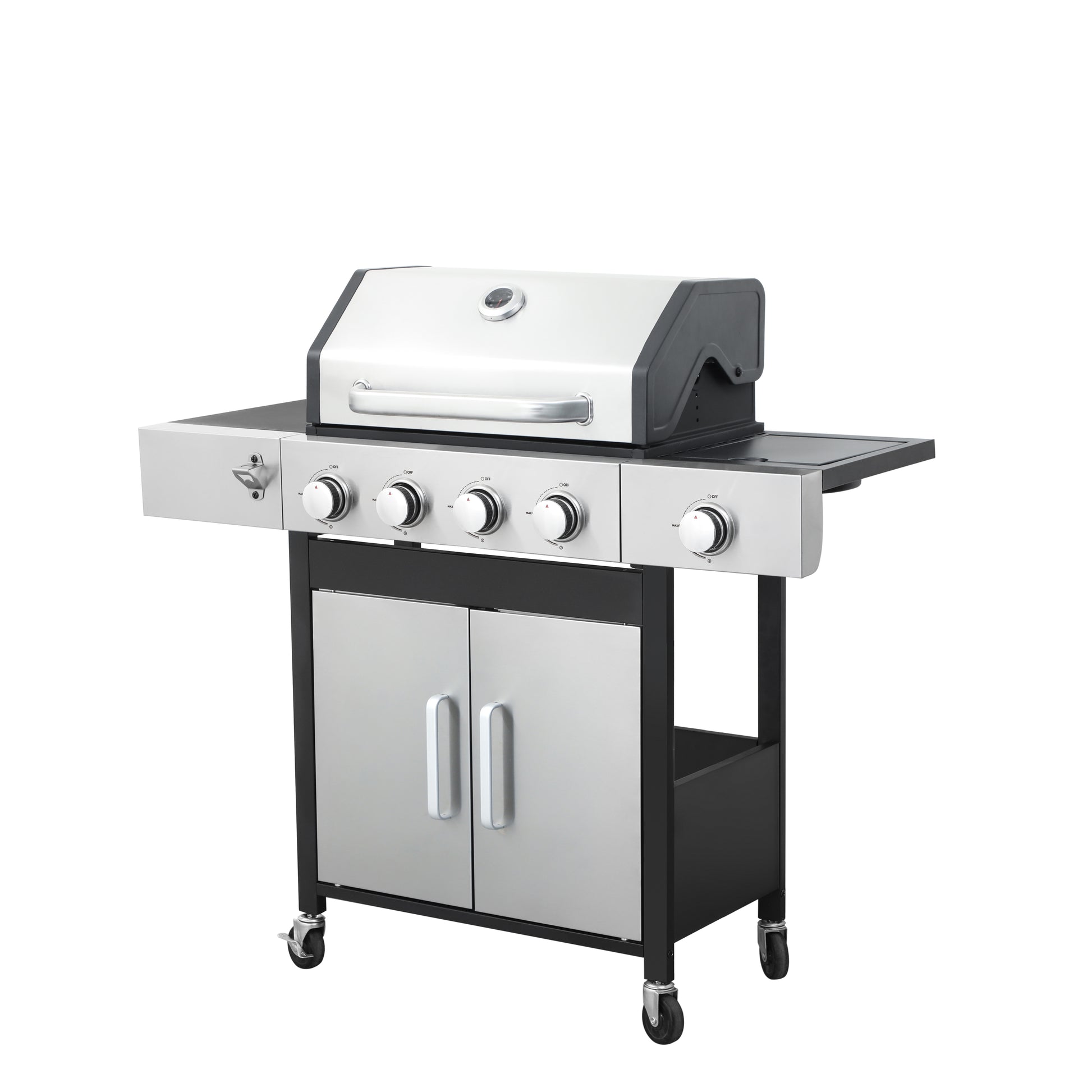 4 Burner Propane Gas Bbq Grill With Side Burner, 46790Btu Output With Enameled Cast Iron Cooking Grids For Outdoor Barbecue, Stainless Steel Black Silver Garden & Outdoor Iron,Stainless Steel