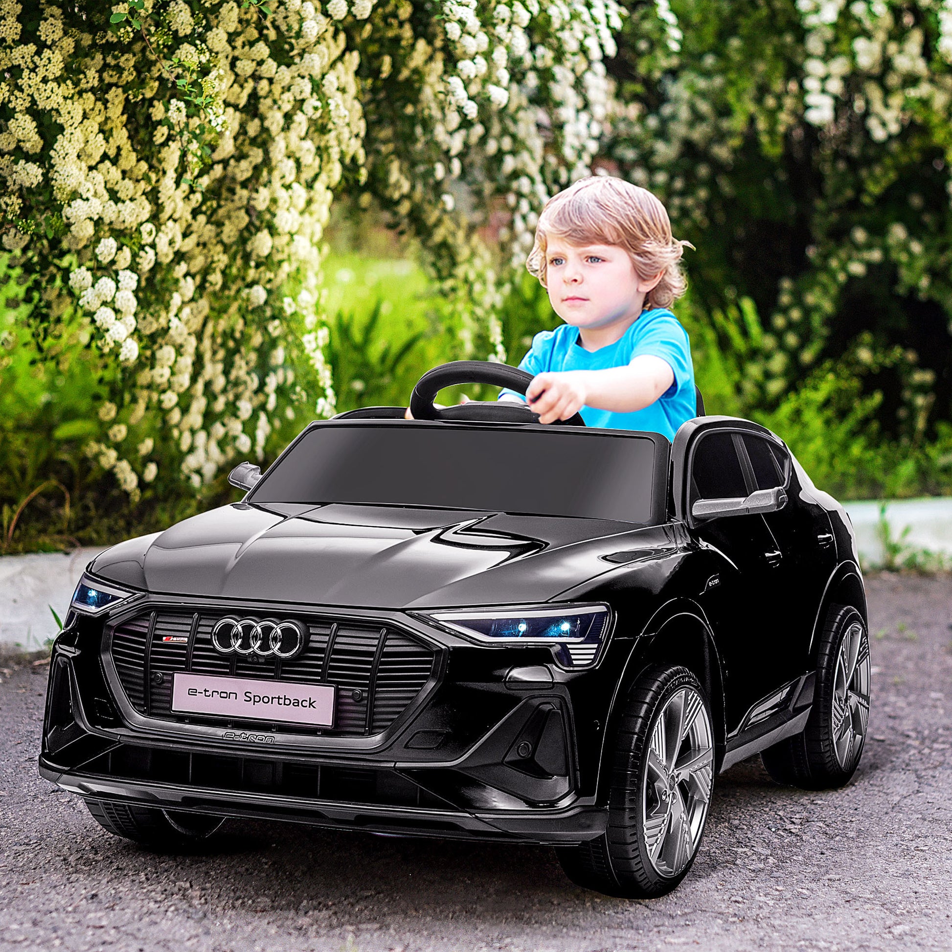 Aosom 12V Kids Electric Ride On Car, Audi E Tron, Battery Powered Toy With Parent Remote Control, Suspension System, Auxiliary Wheels, Led Lights, Music And Horn, Mp3 Player, Black Black Iron Plastic