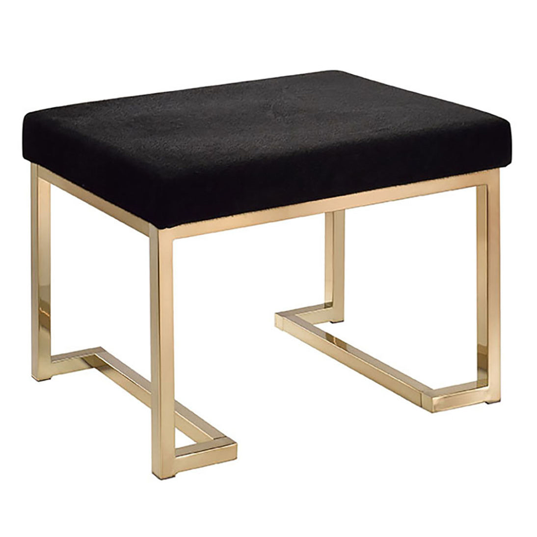 Black And Champagne Ottoman With C Metal Base Black Gold Wood Primary Living Space Solid Black Modern Armless Fabric Metal