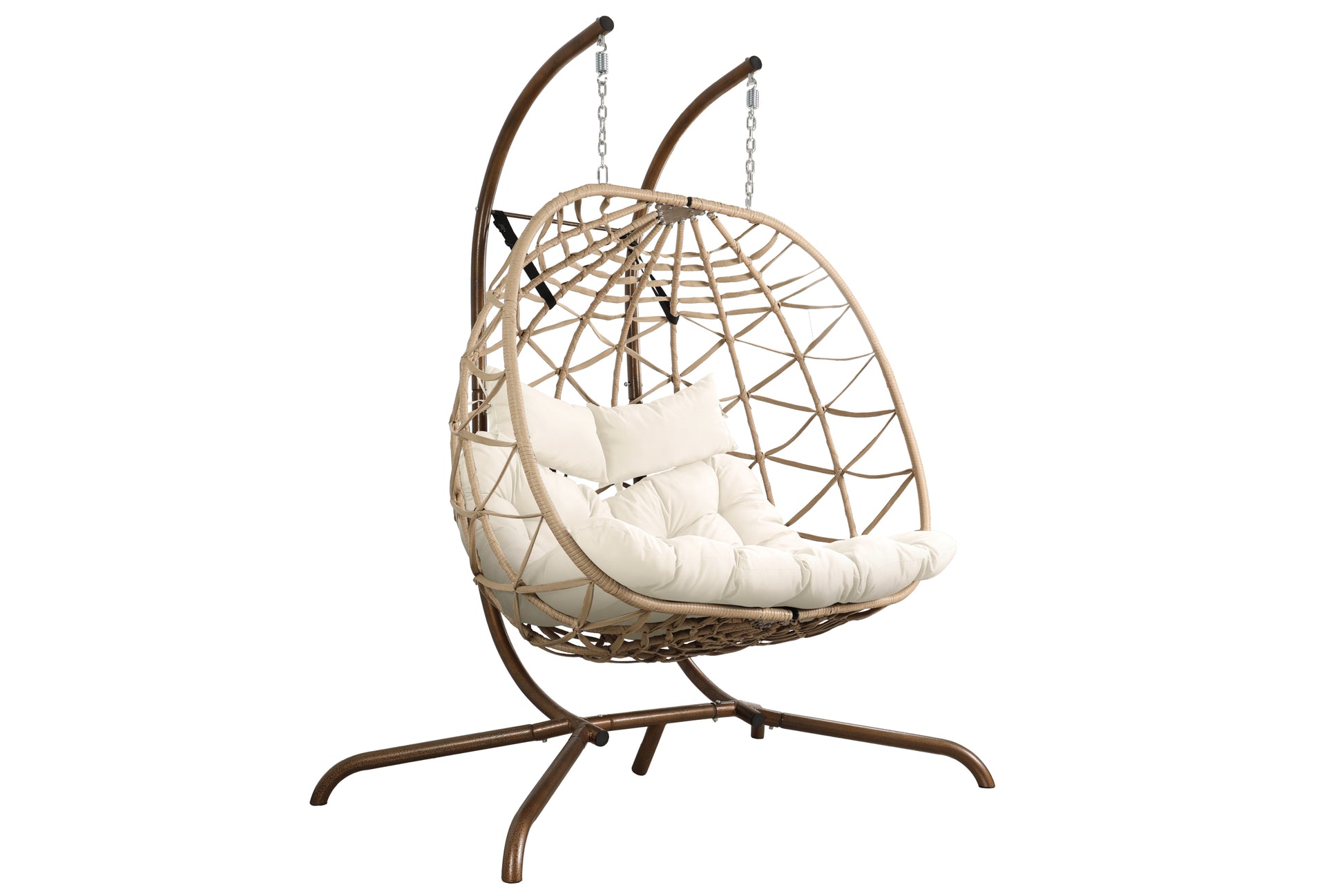 Outdoor Egg Swing Chair With Stand,Thick Cushions And Pillow Yes Deep Seating White Water Resistant Frame Fade Resistant Cushion Garden & Outdoor Classic 2 Person Seating Group Cotton Rattan Metal