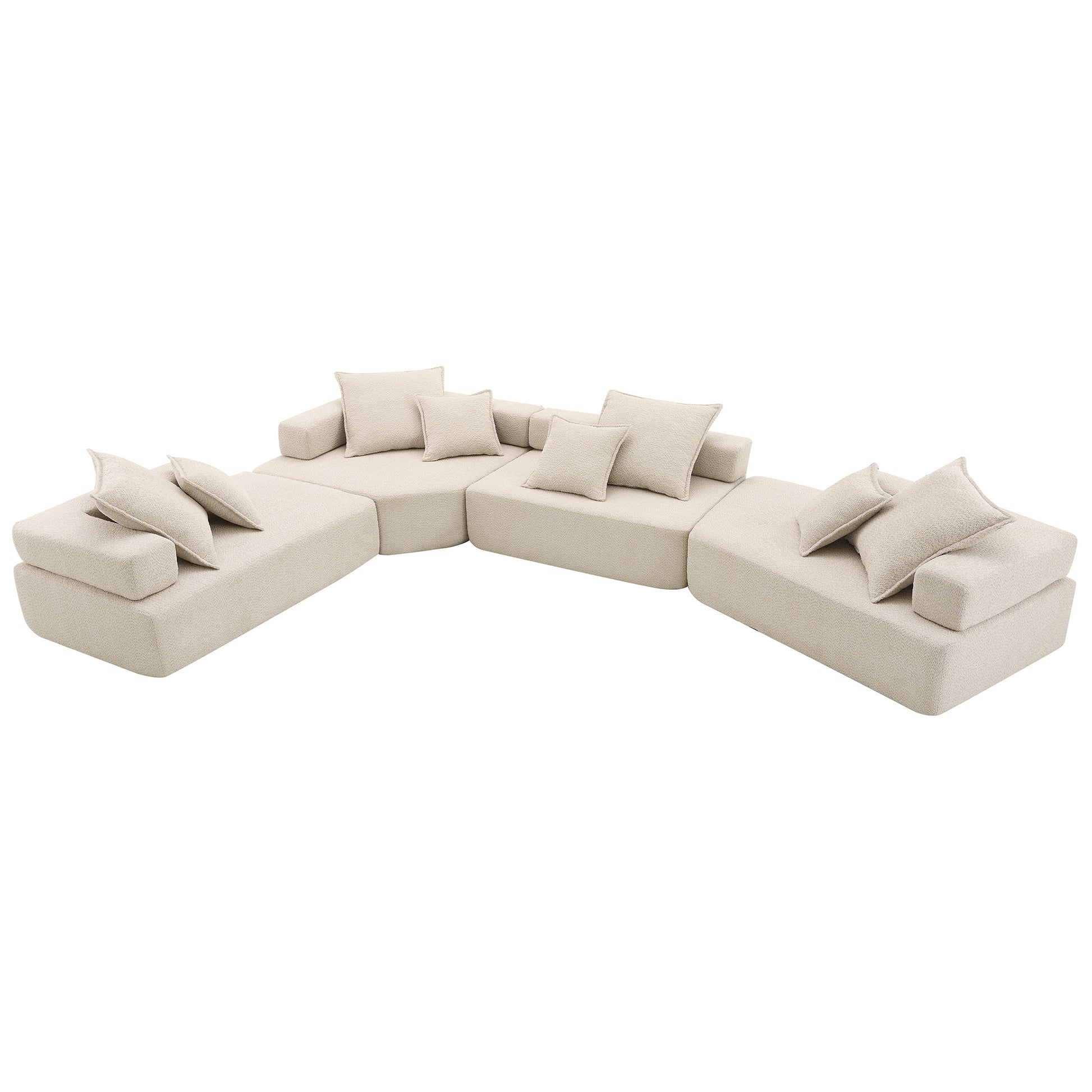 156''Oversized Modular U Shaped Sectional Sofa,Luxury Boucle Floor Couch Set,Convertible Sleeper Couch,Spacious Foam Filled Sofa Bed For Living Room,4 Pc Free Combination,2 Color Beige Boucle 6 Seat