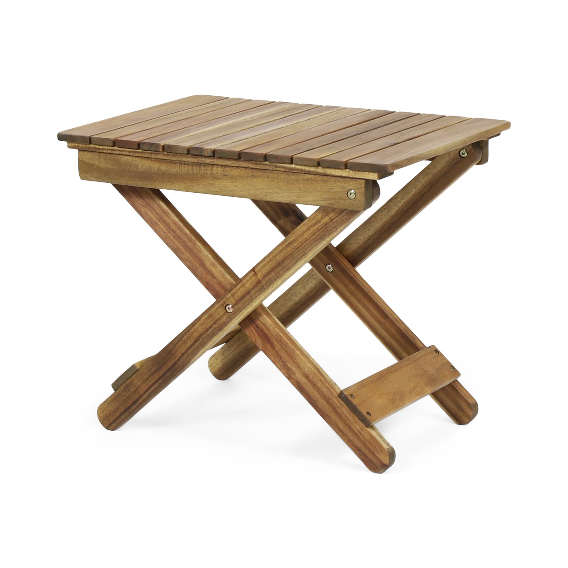 Outdoor Folding Wooden Side Table, Natural, 15"D X 22.75"W X 18.25"H Natural Acacia Wood