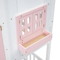 Twin Over Twin House Bunk Bed With Roofwindow, Window Box, Doorwith Safety Guardrails And Ladder, Pink White Twin Pink White Pine