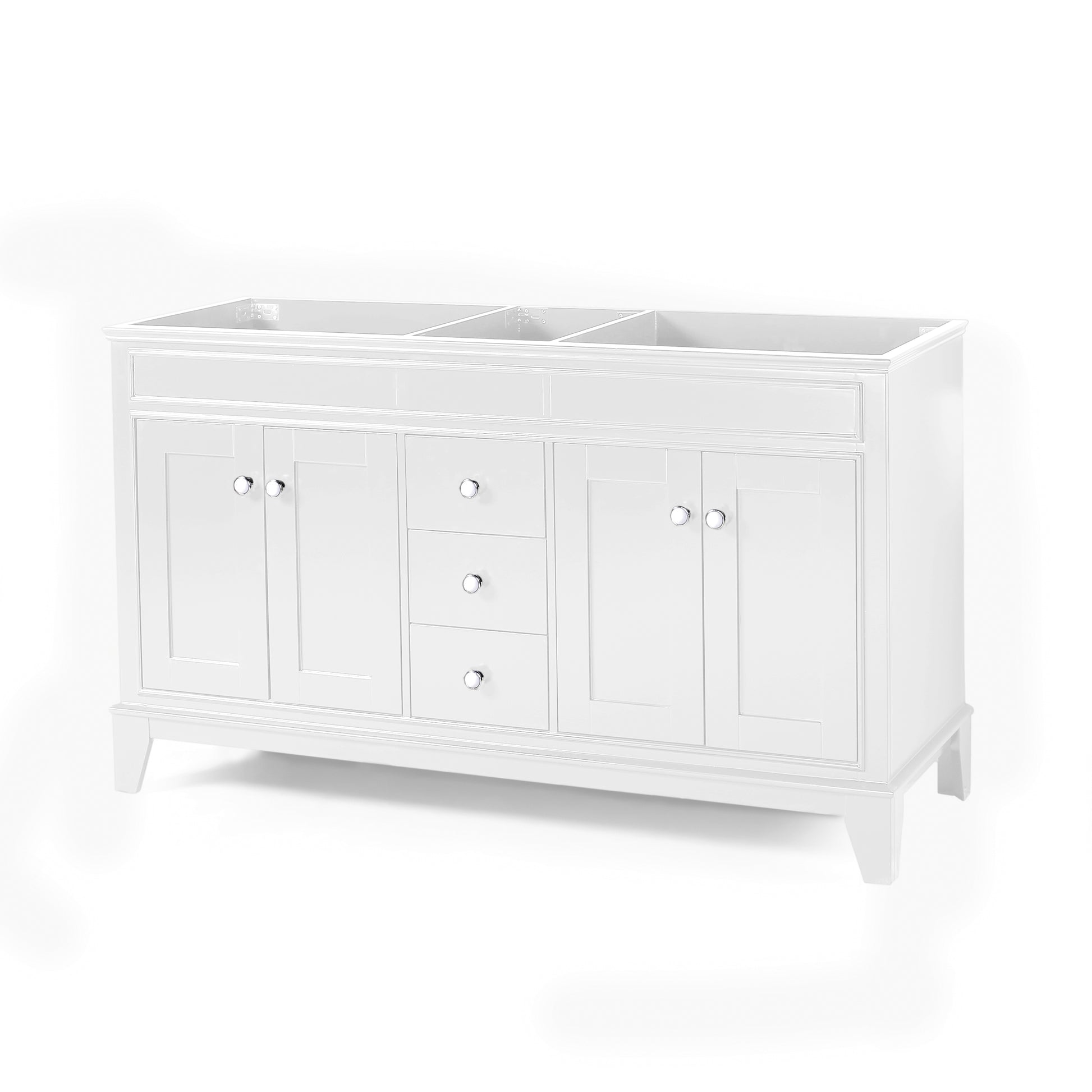 60'' Bathroom Vanity Cabinet Only, 4 Doors, 3 Drawers, White White Plywood