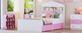 Twin Size House Shaped Wooden Bed With Storage Shelf On The Headboard, Built In Two Storage Drawers, Pink Pink White Wood