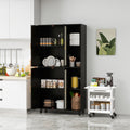 4 Door Cabinet With 4 Shelves With 4 Adjustable Inner Shelves, Storage Cabinet Black Mdf