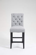 Counter Height Bar Stools Set Of 2 Tufted Linen Barstools Mid Century Wood Bar Stools With Back For Kitchen Island Indoor, Set Of 2 Gray Rubber Wood