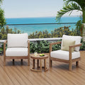 Patio Set 3 Piece Acacia Wood Outdoor Furniture Conversation Seat With Table For Porch, Garden, Backyard, Balcony, Brown Wash, Beige Cushion Yes Deep Seating Brown Beige Seats 2 Garden & Outdoor 2 Person Seating Group Foam Acacia Wood