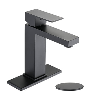 Bathroom Faucet Single Hole, Single Handle Stainless Steel Faucet For Bathroom Sink With Deckplate And Drain Assembly One Matte Black Deck Mounted Bathroom Matte Black Contemporary 1 Hole Faucets Stainless Steel Manual