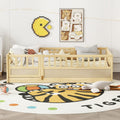 Twin Size Floor Bed, Integral Construction With Super High Security Barrier, Door, Children'S Floor Bed Frame, Montessori Wooden Children'S Floor Bed, Support Slat Natural Wood Box Spring Required