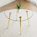 Round Dining Table With Glass Top, Gilded Metal Legs, Exquisite Living, Starting From The Details, The Gold Legs Show An Extraordinary Texture, Which Is The Finishing Touch To Your Home Transparent Glass Metal