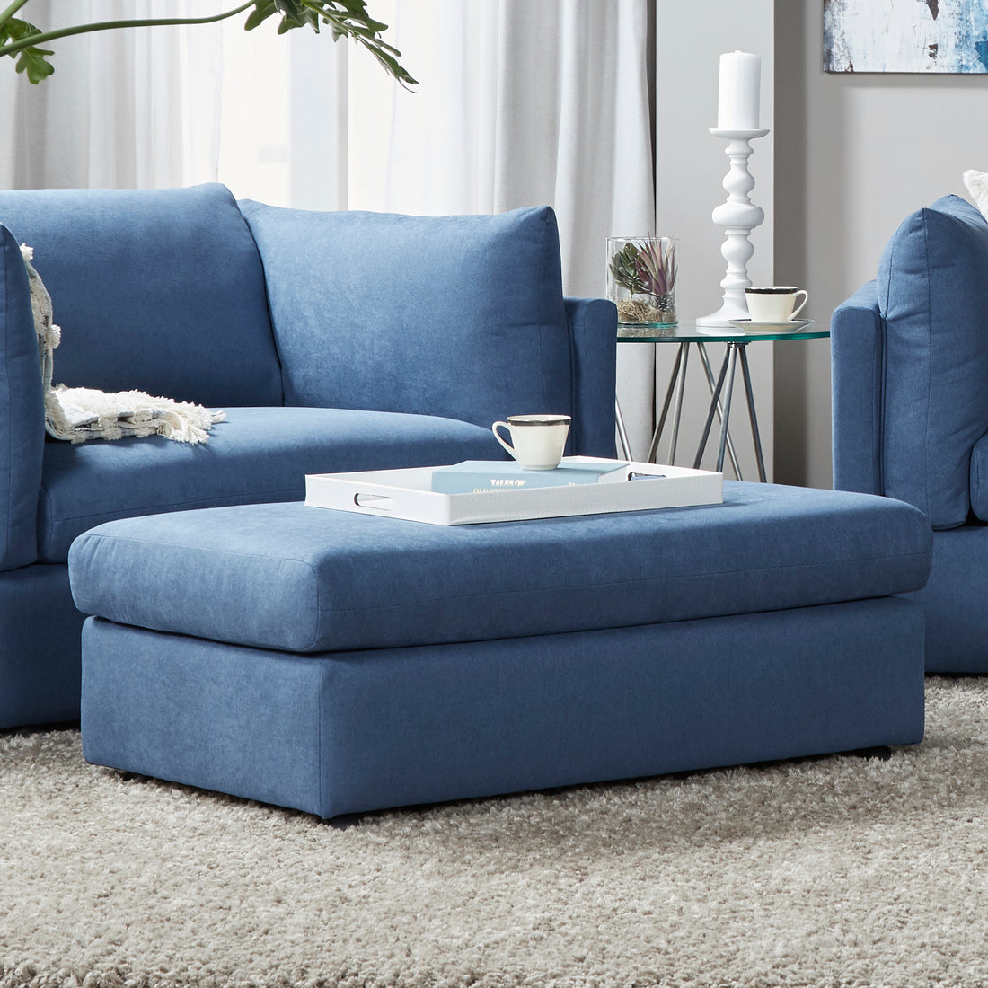 Enda Living Room Fabric Ottoman Blue Fabric