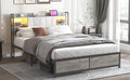 King Size Bed Frame With Led Light & Power Outlet, Platform Bed With Upholstered Headboard And Storage, Sturdy Metal Slats Support, No Box Spring Needed, Easy Assembly, Noise Free Box Spring Not Required King Dark Oak Metal Bedroom Modern Bed Frame Mdf