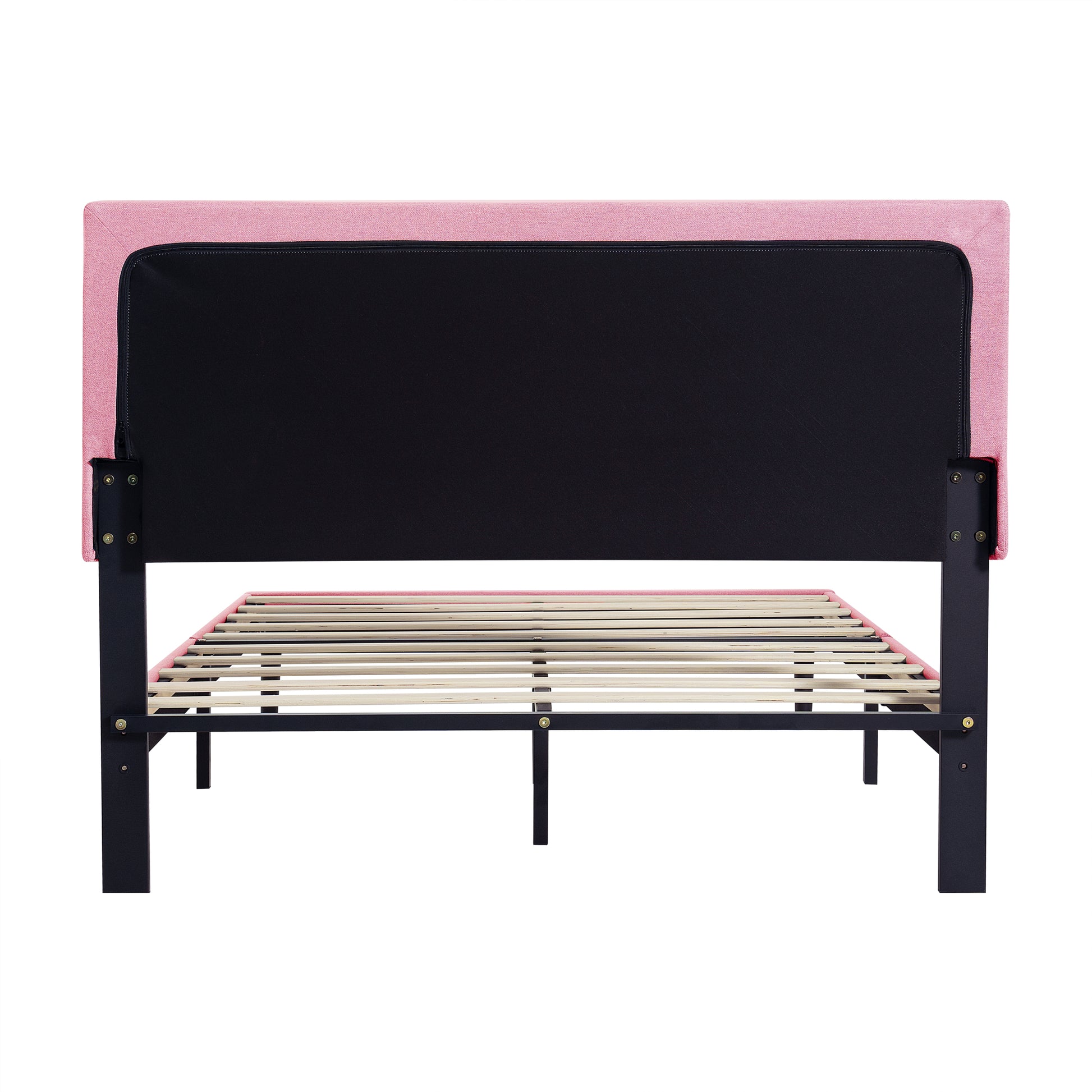Queen Size Upholstered Platform Bed Frame With Modern Button Tufted Linen Fabric Headboard, No Box Spring Needed, Wood Slat Support, Easy Assembly, Pink Queen Pink Linen