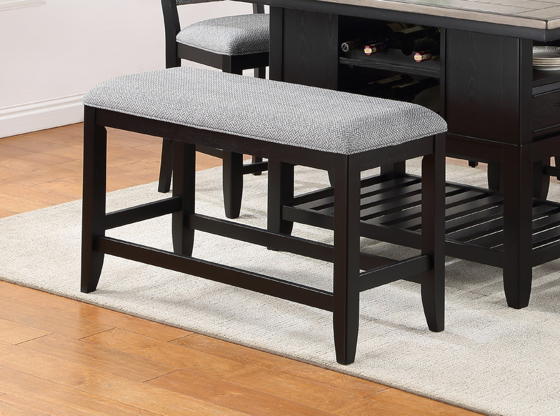 1Pc Transitional Dark Gray Finish Fabric Upholstered Counter Height Dining Bench Brown Wood Fabric