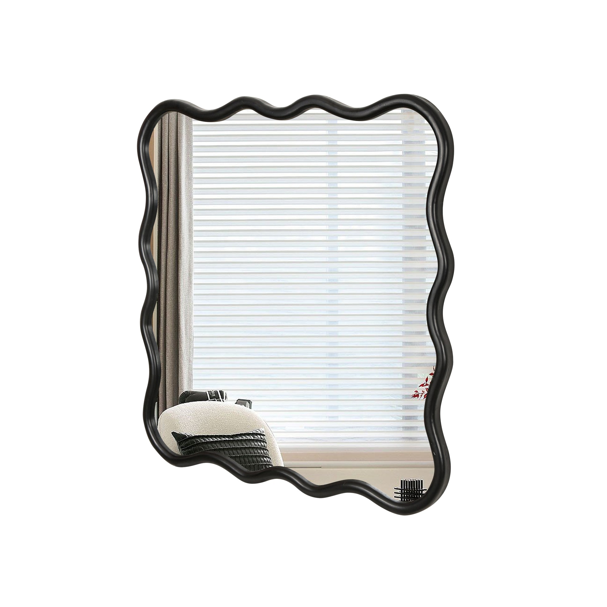 Solid Wood Wavy Square Mirror Black 36" X 36" Modern Mirror Wall Decor For Bathroom, Bedroom, Living Room, Dining Room, Cloakroom, Entryway Black Glass Solid Wood