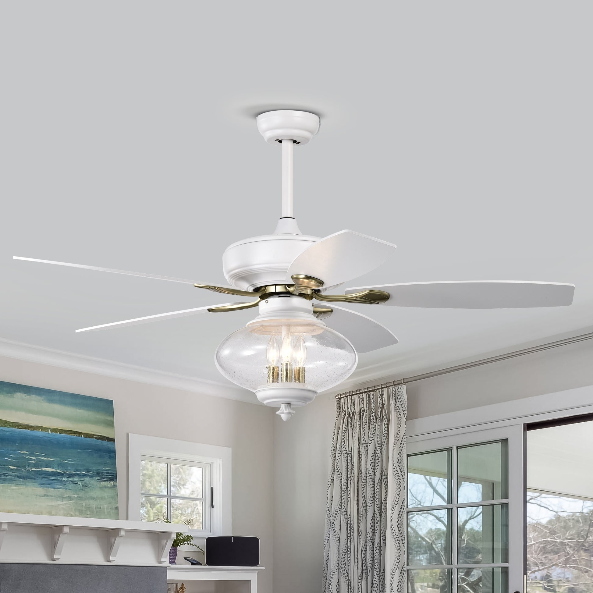 52'' Low Profile Ceiling Fanwhite Modern Ceiling Fans With Remote Control For Bedroom,Living Room,3 Speed ,Glass Shade Matte White Matte White Ceiling Fans 1000K 2600K Candlelight Under 1000Lm American Design,American