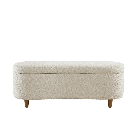 Boucle Flip Top Storage Bench Cream See Below Cream Wood
